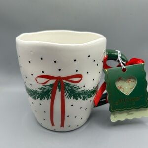 Sunday Morning Christmas Garland And Red Bow Mug Figural Farmhouse NEW